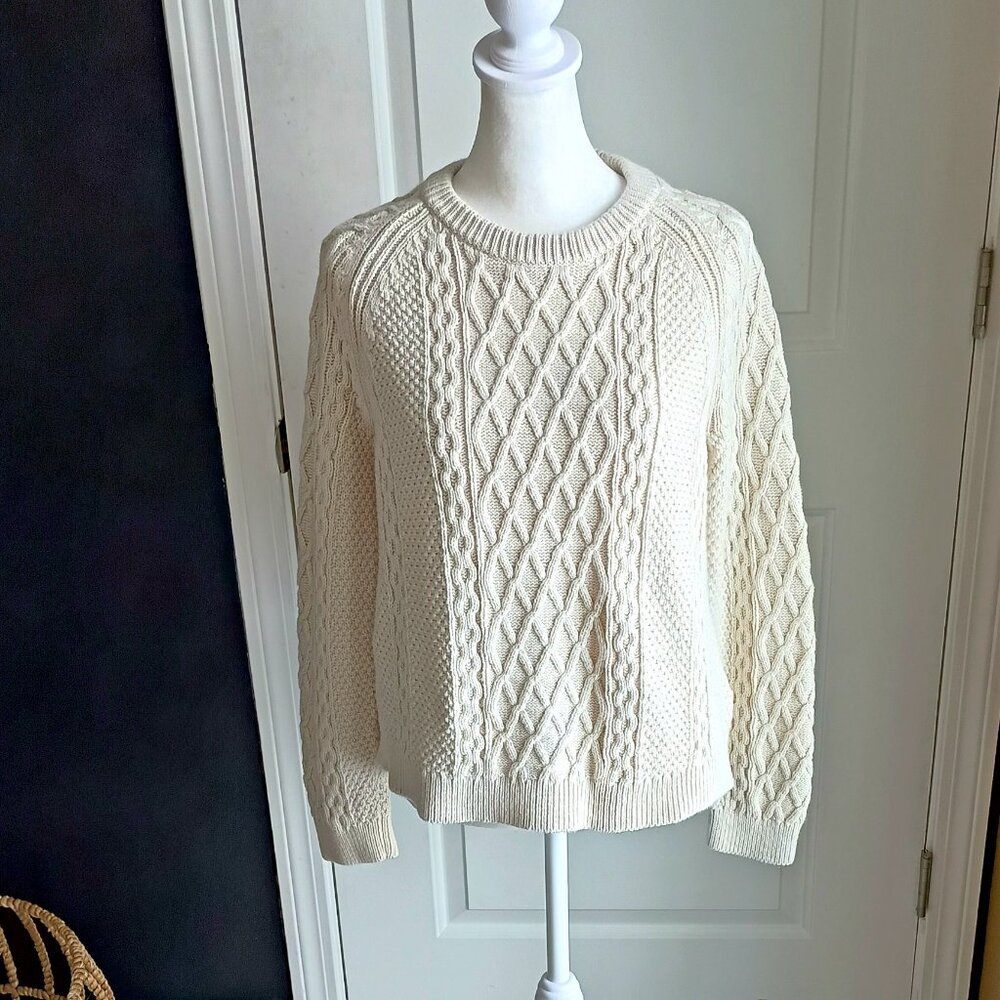 J CREW IVORY COTTON PULLOVER SWEATER SZ M